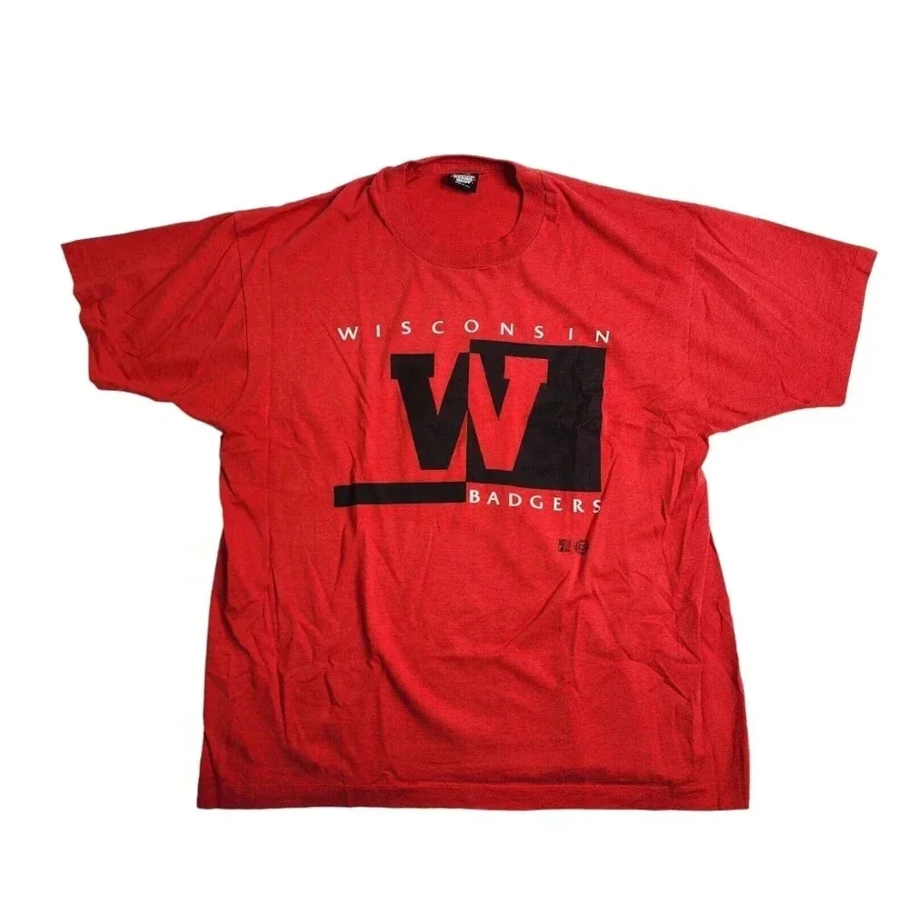 Vintage Screen Stars Best Wisconsin Badgers Shirt Size Large Single Stitch Red